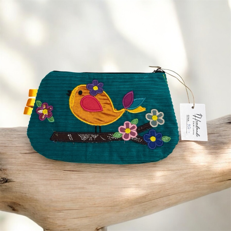 Zpěv na větvi- Ručně šitý necesér, Kosmetická taštička