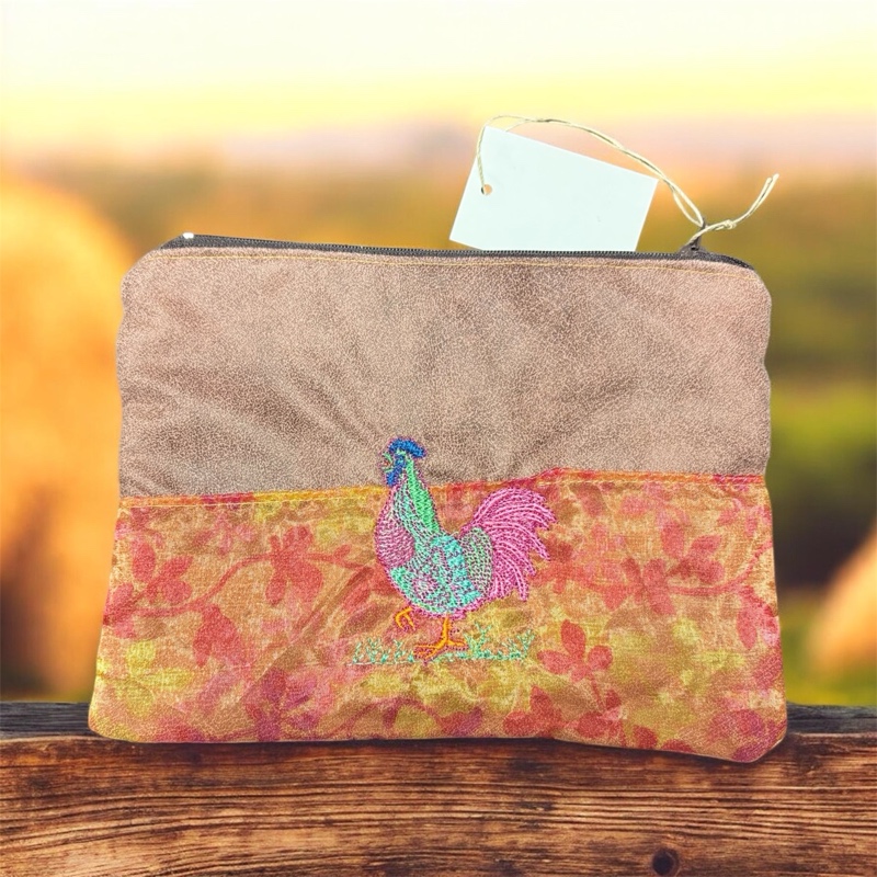 Růžová poutnice na zlatém rybníku (Kapsička z kombinovaných látek)