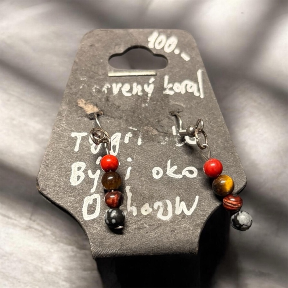 Síla země (Náušnice s korálem a tygřím okem)